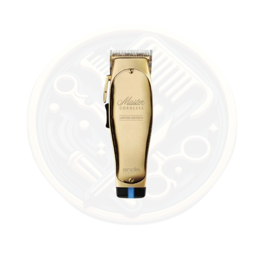 a front view of the GOLD ANDIS Master Cordless Clipper available to buy at https://bestbarbersupplies.co.uk