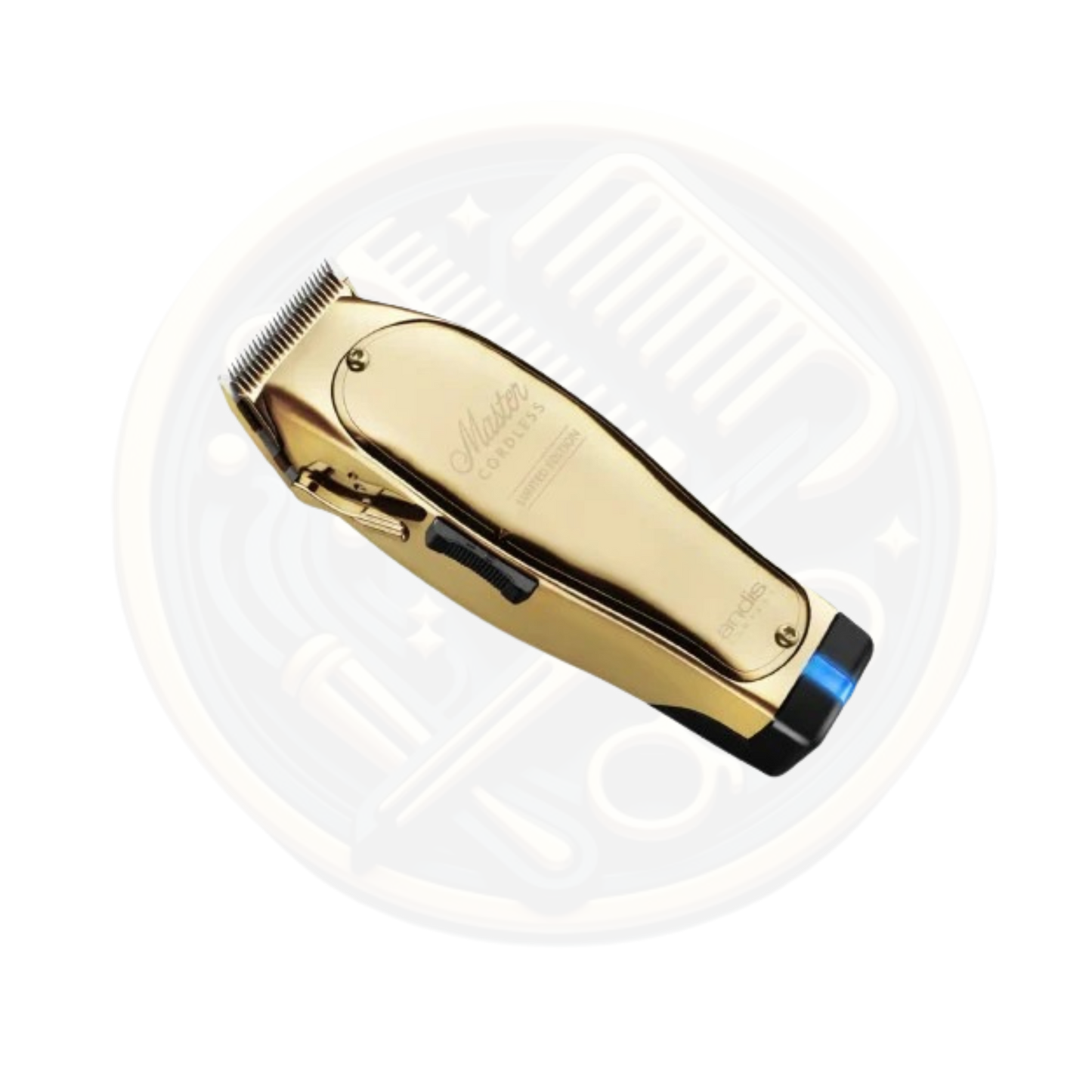 a side view of the GOLD ANDIS Master Cordless Clipper available to buy at https://bestbarbersupplies.co.uk