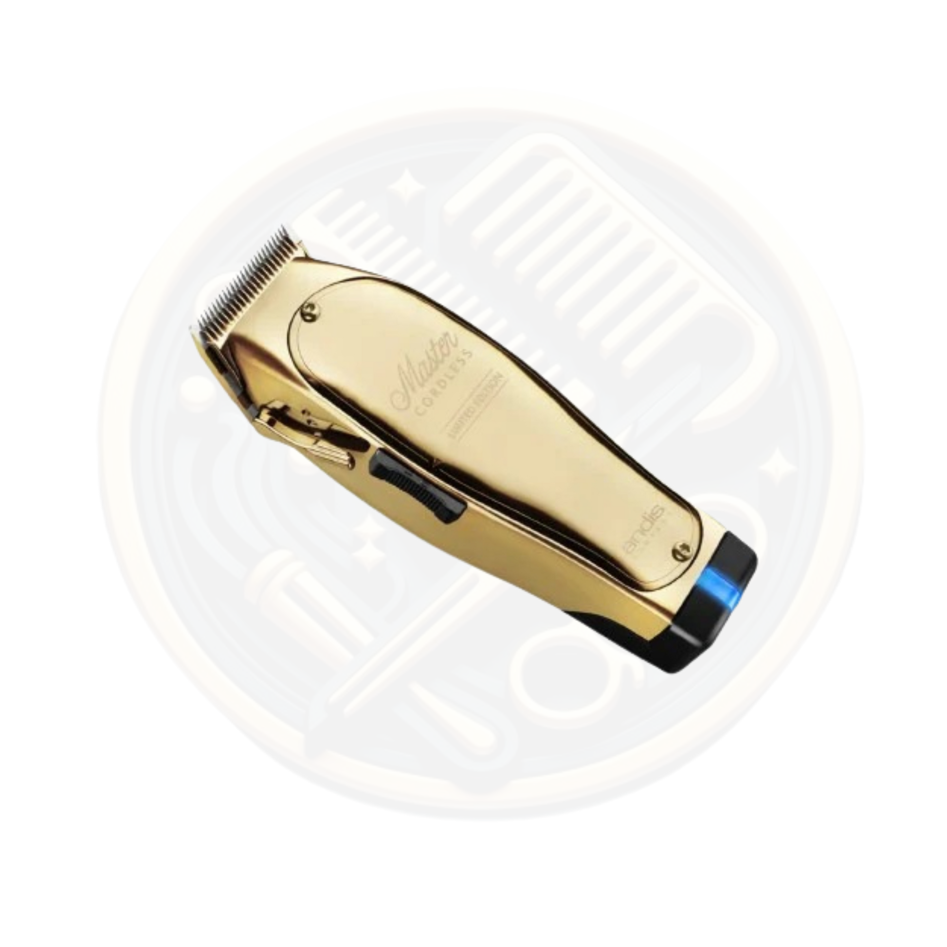 a side view of the GOLD ANDIS Master Cordless Clipper available to buy at https://bestbarbersupplies.co.uk