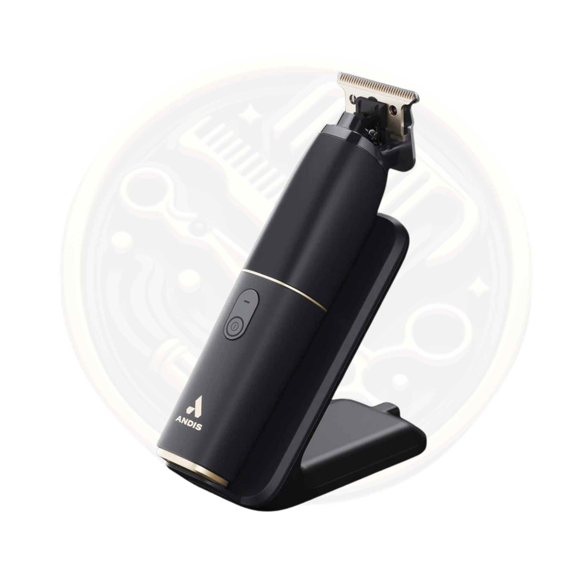The view from the side with the charger Front Black ANDIS beSPOKE Cordless Trimmer available at BestBarberSupplies.Co.Uk
